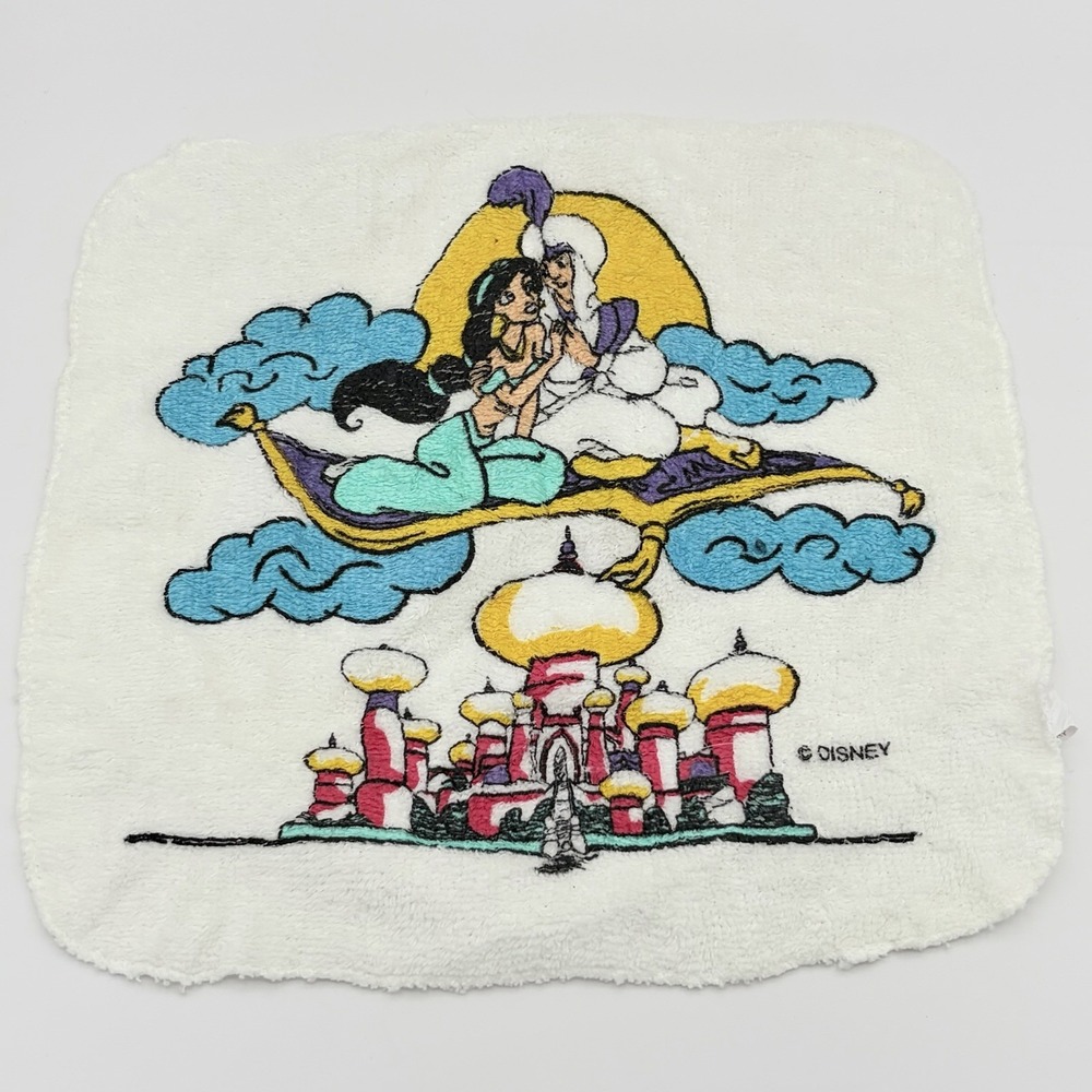 Vintage Disney Aladdin Princess Jasmine White Hand Mini Towel 1990s 10x10"